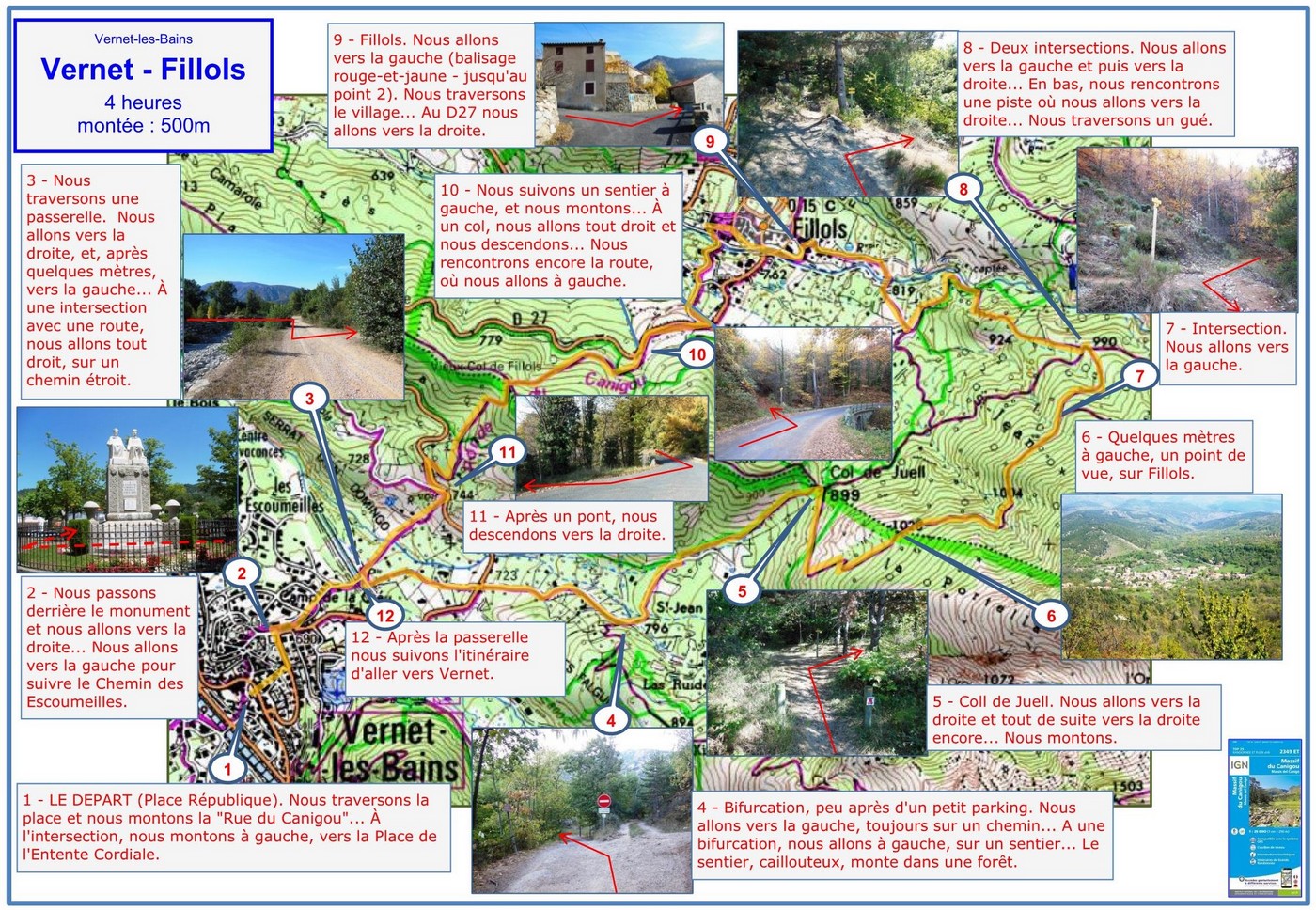 Vernet - Fillols (itinéraire) carte