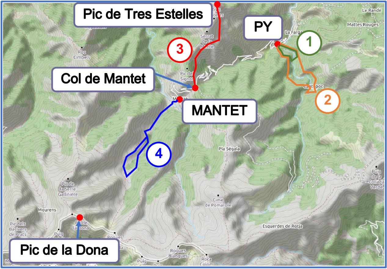 Itinéraires Py et Mantet carte